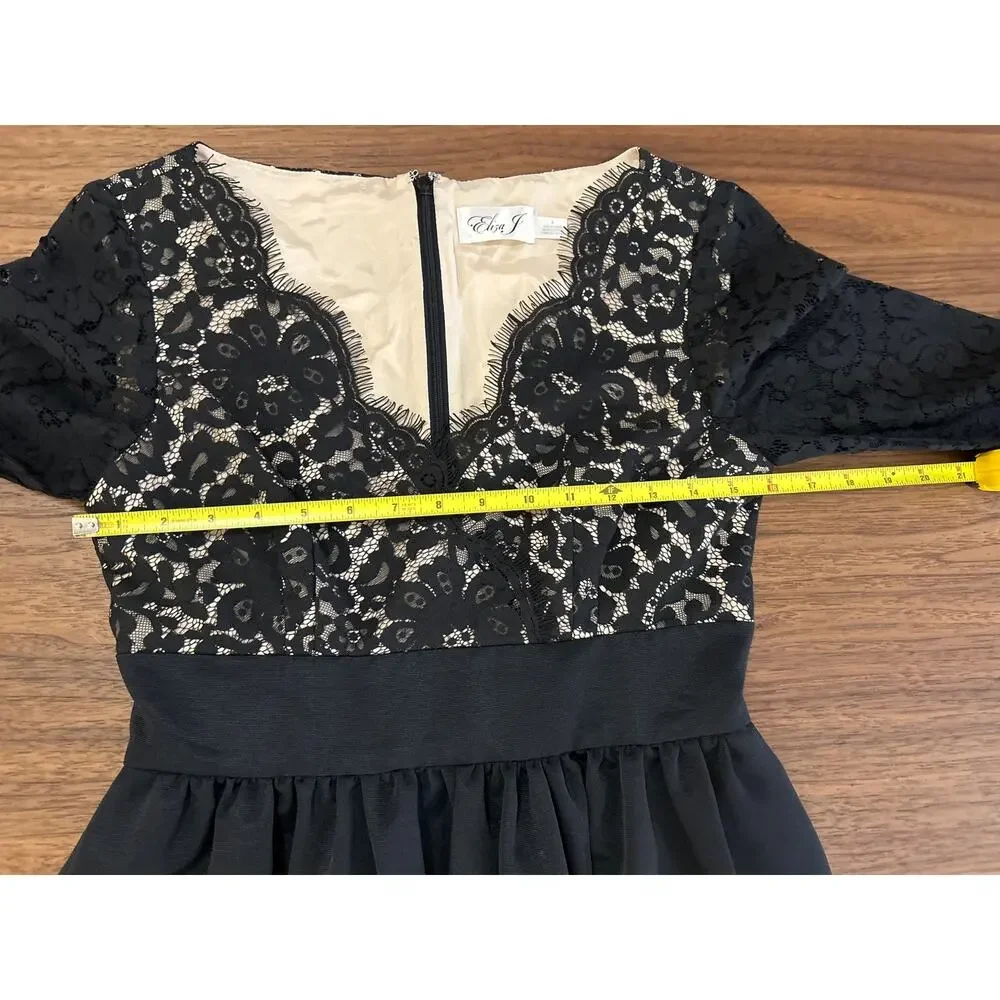 Eliza J Womens Lace-Top Boat-Neck Cocktail and Party Dress in black. Size 4.